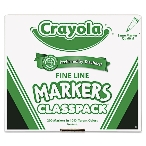 Crayola Fine Line 200-Count Non-Washable Marker, Fine Bullet Tip, Asstd Colors 588210